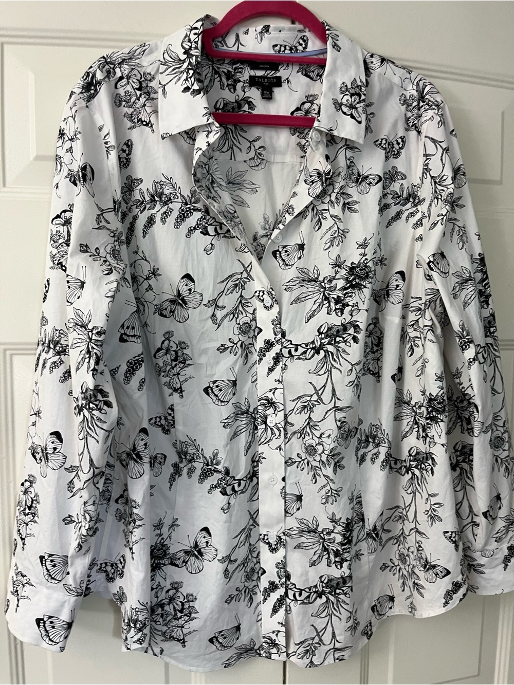 Talbots No Iron Black / White Butterfly Print